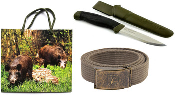 Prezent dla myśliwego DEERHUNTER pasek BRĄZ + nóż MORA
