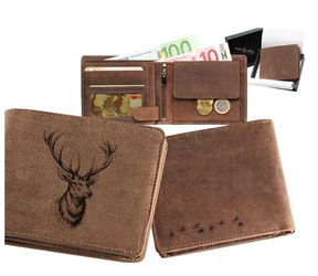 Elegancki skórzany portfel dla myśliwego Jeleń byk MEDALION poziom