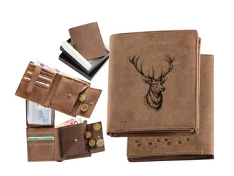 Elegancki skórzany portfel dla myśliwego Jeleń byk pion